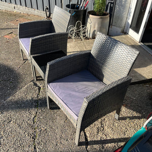 Pair of Grey Rattan Conservatory/Garden Chairs and Glass Top Table