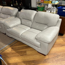 Load image into Gallery viewer, 3 + 2 Light Grey Leather Sofas