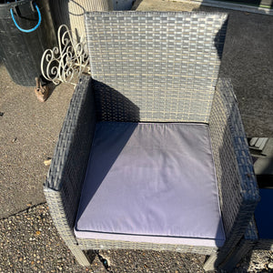 Pair of Grey Rattan Conservatory/Garden Chairs and Glass Top Table