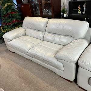 3 + 2 Light Grey Leather Sofas